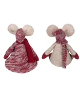 Northlight 17" Boy and Girl Sitting Plush Christmas Mice Figures, Set of 2