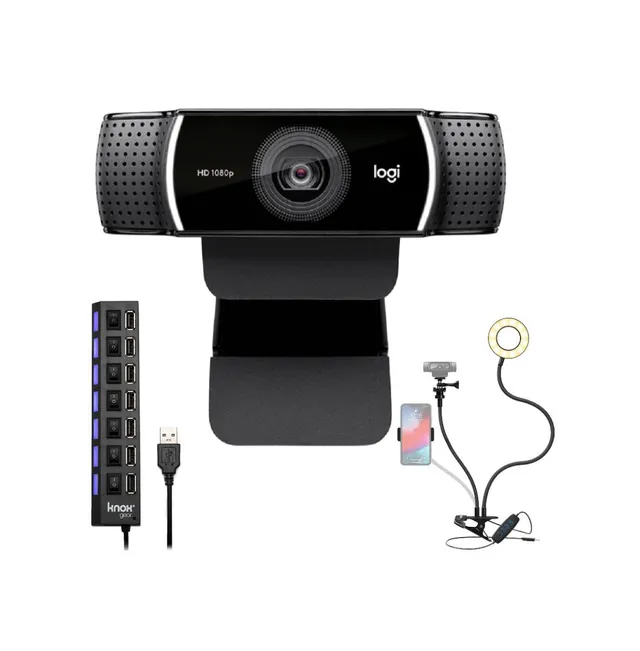 Logitech StreamCam Plus Webcam with Tripod (Graphite), USB Hub, and Ring  Light 