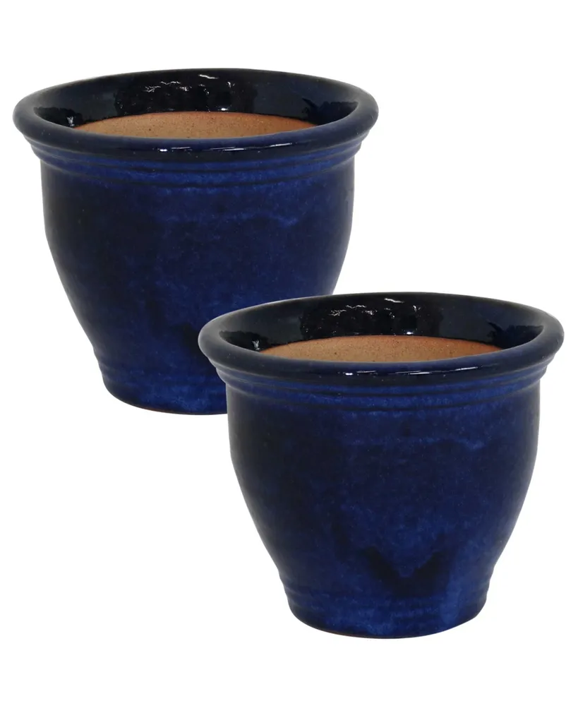 Sunnydaze Decor 9 in Studio Glazed Ceramic Planter - Imperial Blue - Set of 2