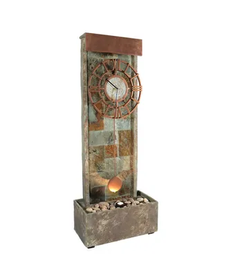 Sunnydaze Decor Slate/Copper Clock Waterfall Fountain with Led Lights - 49 in