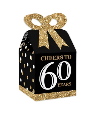 Adult 60th Birthday - Gold - Square Favor Gift Boxes - Party Bow Boxes - 12 Ct