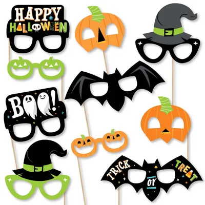 Jack-o'-Lantern Halloween Glasses & Masks - Paper Photo Booth Props Kit 10 Count