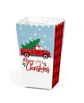 Merry Little Christmas Tree - Red Truck Favor Popcorn Treat Boxes - Set of 12