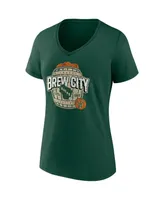 Women's Fanatics Hunter Green Milwaukee Bucks Hometown Collection Brew City V-Neck T-shirt