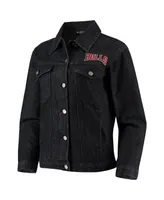 Women's The Wild Collective Black Chicago Bulls Patch Denim Button-Up Jacket