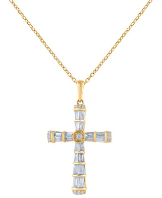 Diamond Round & Baguette Cross 18" Pendant Necklace (1/2 ct. t.w.)