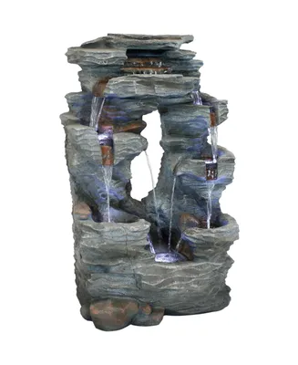 Sunnydaze Decor Dual Cascading Rock Waterfall Fountain with Led Lights - 39 in
