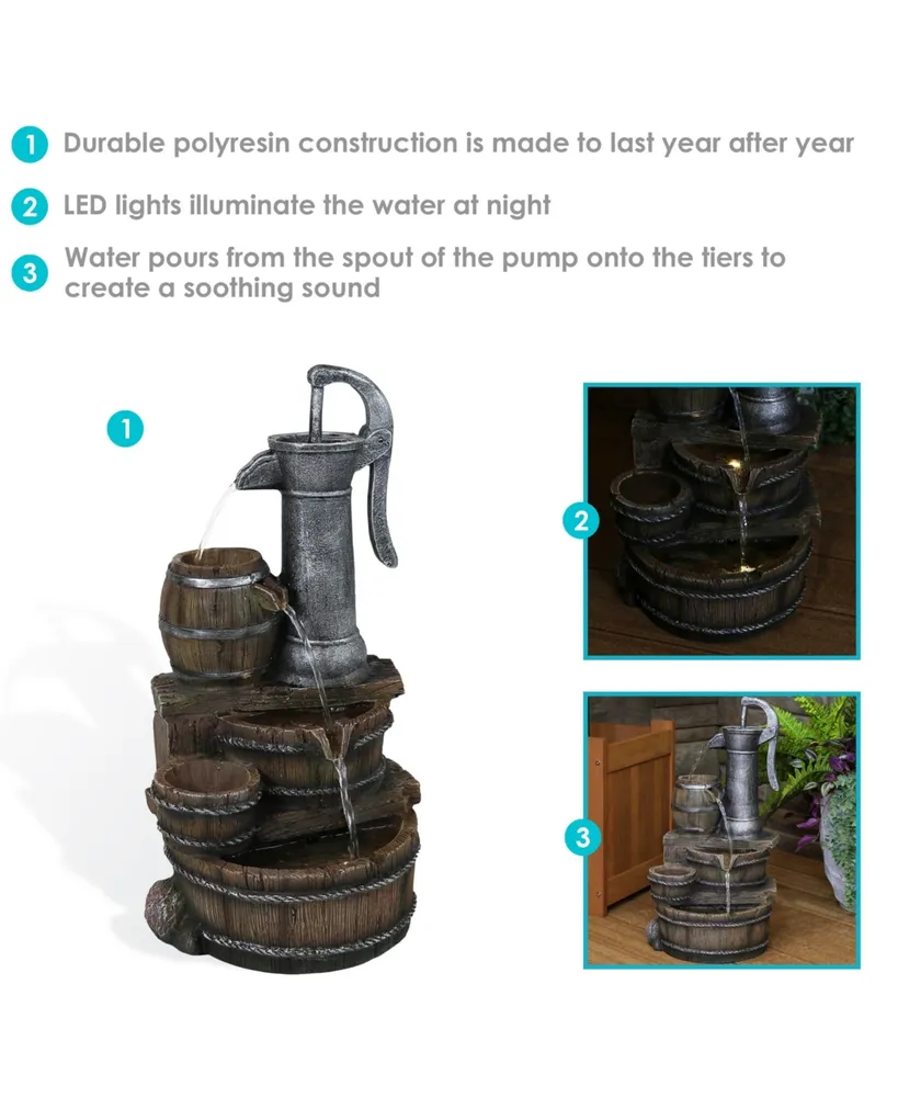 Sunnydaze Decor Cozy Farmhouse Pump/Barrel Water Fountain with Led Lights - 23 in