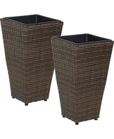 Sunnydaze Decor 20 in Polyrattan Tall Square Planter - Brown - Set of 2