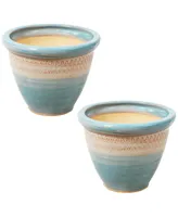 Sunnydaze Decor Purlieu Ceramic Planter - 12" - Shoreline - Set of 2