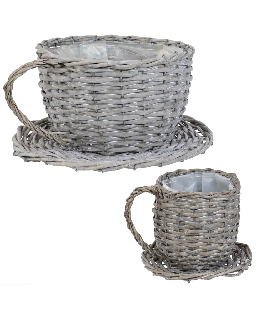 Sunnydaze 8 in Rattan Wicker Basket Planters with Handles/Lining - Set of 5