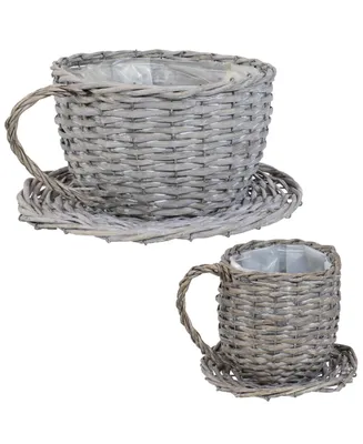 Sunnydaze Decor Rattan Wicker Coffee Cup/Teacup Shape Planters - Set of 2