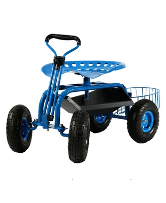 Sunnydaze Decor Steel Rolling Garden Cart with Swivel Steering/Planter - Blue