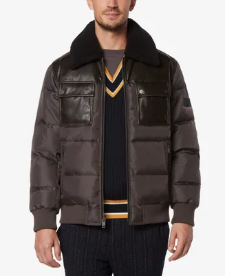 Marc New York Men's Beaumont Aviator Puffer with Faux Leather Trim