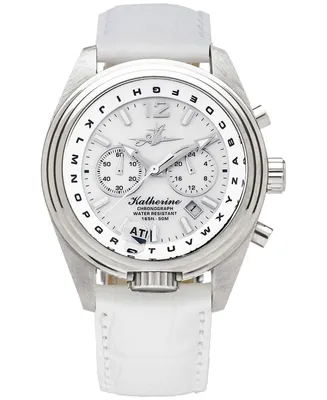 Abingdon Co. Women's Katherine Chronograph White Leather Strap Steel Watch 40mm