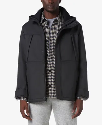 Marc New York Men's Tompkins Micro-Houndstooth Fleece-Lined Soft Shell Hooded Parka
