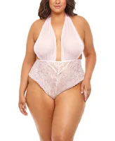 Oh La La Cheri Plus Size Aria Mesh Plunge Halter Teddy