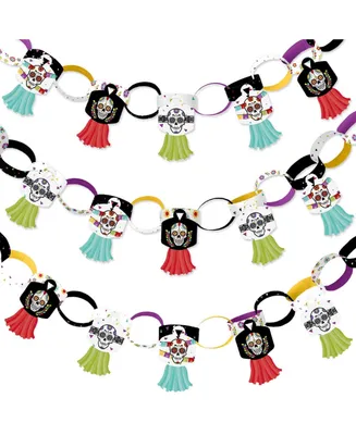 Big Dot of Happiness Day of the Dead - 90 Chain Links and 30 Paper Tassels Decoration Kit - Sugar Skull Party Paper Chains Garland - 21 feet