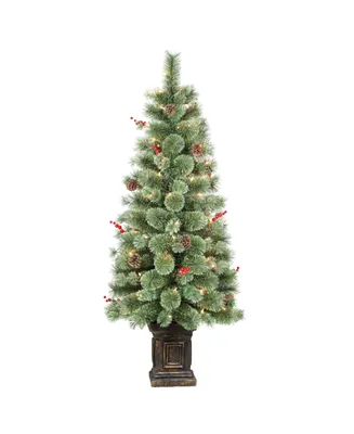 Puleo 4.5FT Pre-Lit Potted Natural Pine Artificial Christmas Tree