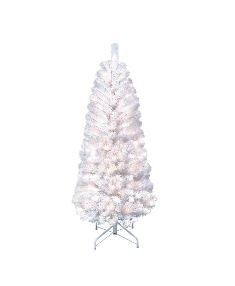 Puleo 4.5FT Pre-Lit White Pencil Nebraska Fir Artificial Christmas Tree