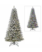Puleo Pre-Lit Flocked Virginia Pine Artificial Christmas Tree with 400 Color Select Led Lights, 7.5'