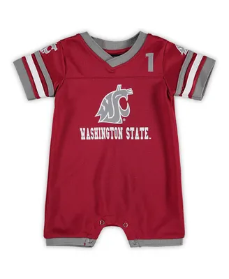 Newborn and Infant Boys and Girls Colosseum Crimson Washington State Cougars Bumpo Football Logo Romper