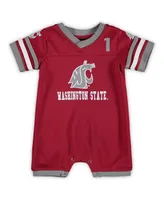 Newborn and Infant Boys Girls Colosseum Crimson Washington State Cougars Bumpo Football Logo Romper