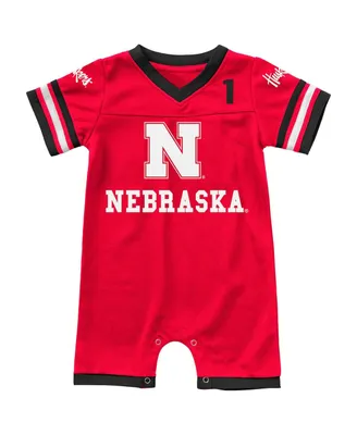 Infant Boys and Girls Colosseum Scarlet Nebraska Huskers Bumpo Football Romper