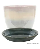 Ceramic Outdoor Flower Pot Saucers Set of 4 - Uv- and Frost-Resistant - Forest Lake Green Glazed Finish