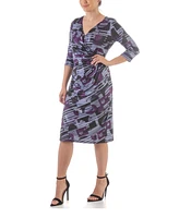 24seven Comfort Apparel Women's Faux Wrap Knee Length Cocktail Dress