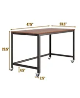 Costway Rolling Computer Desk Wood Top Metal Frame Laptop Table Study Workstation