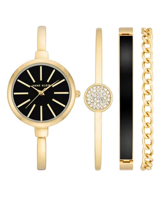 Anne Klein Women's Gold-Tone Alloy Bangle Watch 32mm and Bracelet Set - Black, Gold