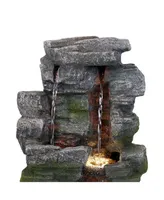Indoor Home Office Polyresin Towering Cave Waterfall Tabletop Water Fountain with Led Light - 14"