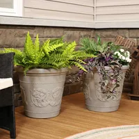 19.5-Inch Arabella Large Plant Pot - Polyresin Round Outdoor Planter with Drillable Drainage Holes - Pack