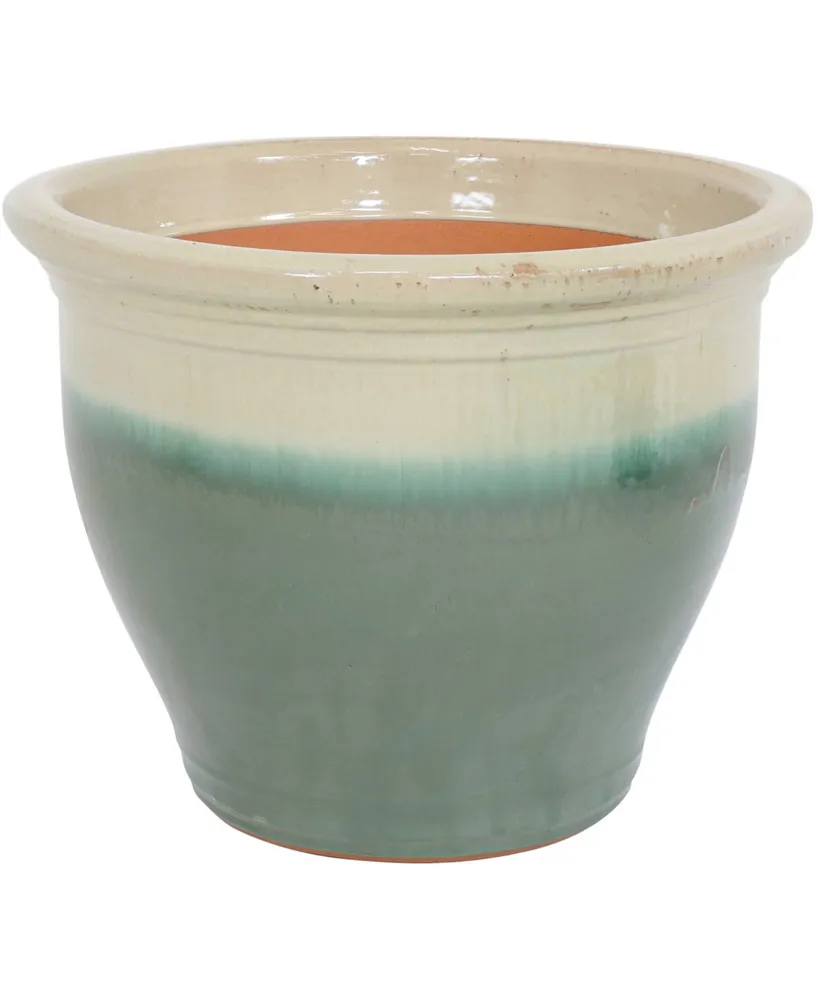 Large Ceramic Planter - Indoor or Outdoor Plant Pot with Drainage Holes - Seafoam Glaze Finish - 18" - Studio