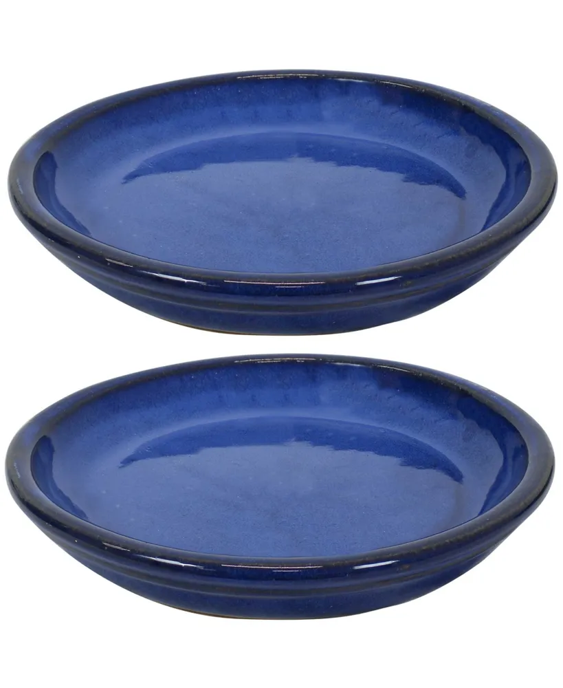 Ceramic Outdoor Flower Pot Saucers Set of - Uv- and Frost-Resistant - Imperial Blue Glazed Finish