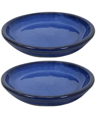 Sunnydaze Decor Ceramic Outdoor Flower Pot Saucers Set of - Uv- and Frost-Resistant - Imperial Blue Glazed Finish