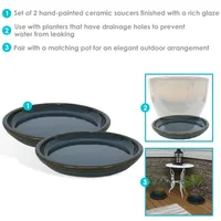 Ceramic Outdoor Flower Pot Saucers Set of 4 - Uv- and Frost-Resistant - Forest Lake Green Glazed Finish