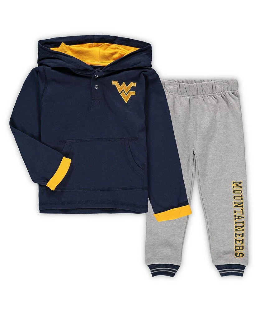 Toddler Boys Colosseum Navy, Heathered Gray West Virginia Mountaineers Poppies Hoodie and Sweatpants Set