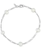 Cultured Freshwater Potato Pearl (6 - 6-1/2mm) Station Figaro Link Bracelet in Sterling Silver