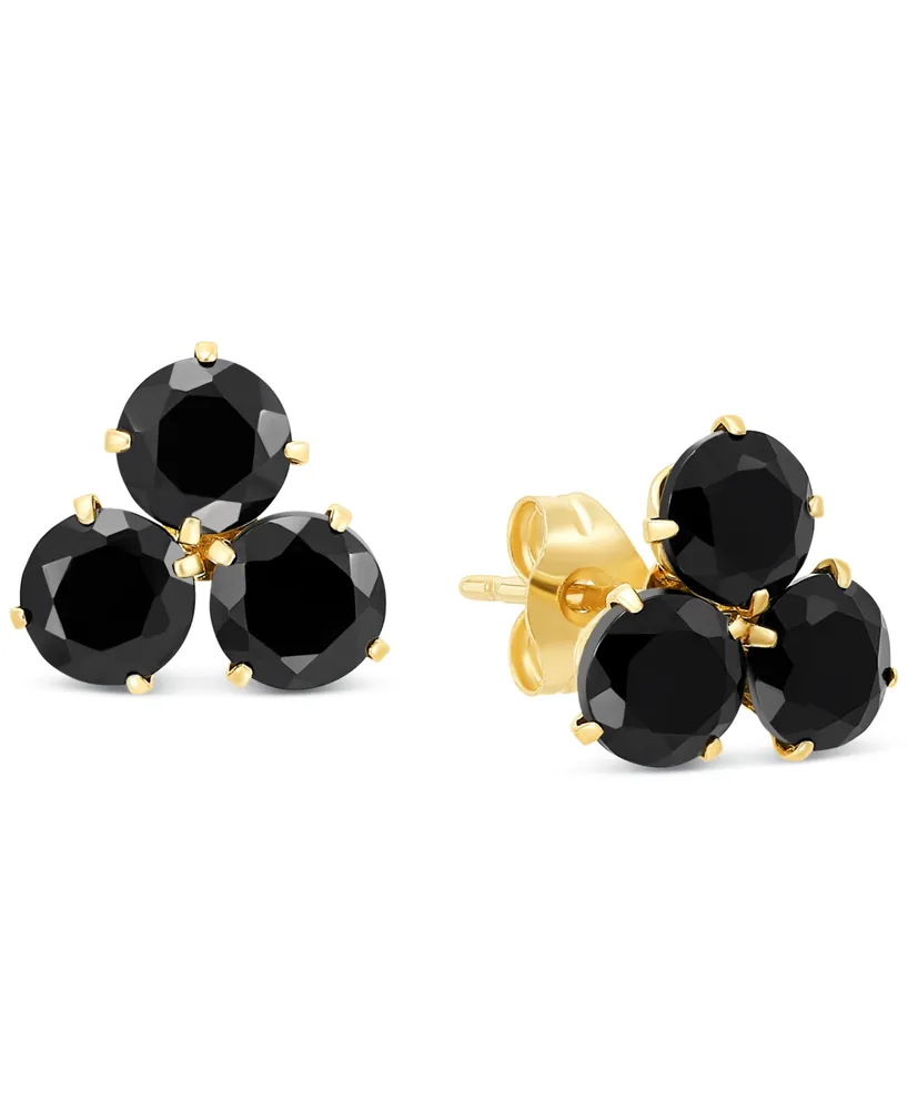 Onyx Trillium Flower Stud Earrings in 14k Gold