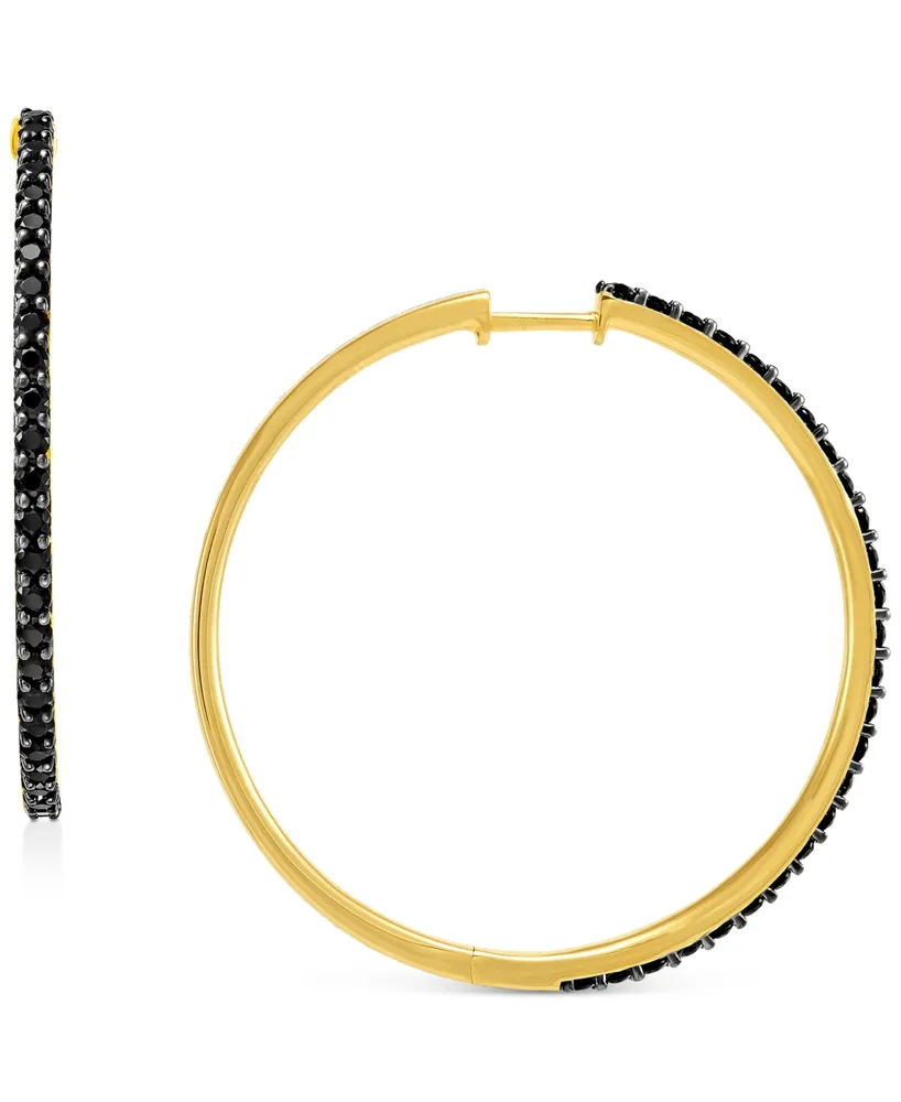 Onyx Medium Hoop Earrings in 14k Gold-Plated Sterling Silver, 1.5"