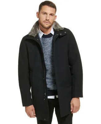 Calvin Klein Men's Urban Walker Coat with Detachable Faux Rabbit Fur at Interior Collar