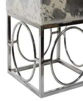 Rosemary Lane Leather Handmade Stool with Foil Paint, 16" x 16" x 22" - Silver