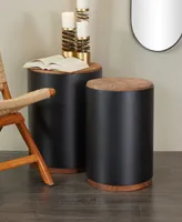 Rosemary Lane 21" and 19" Metal Rustic Accent Table with Brown Wood Top, Set of 2