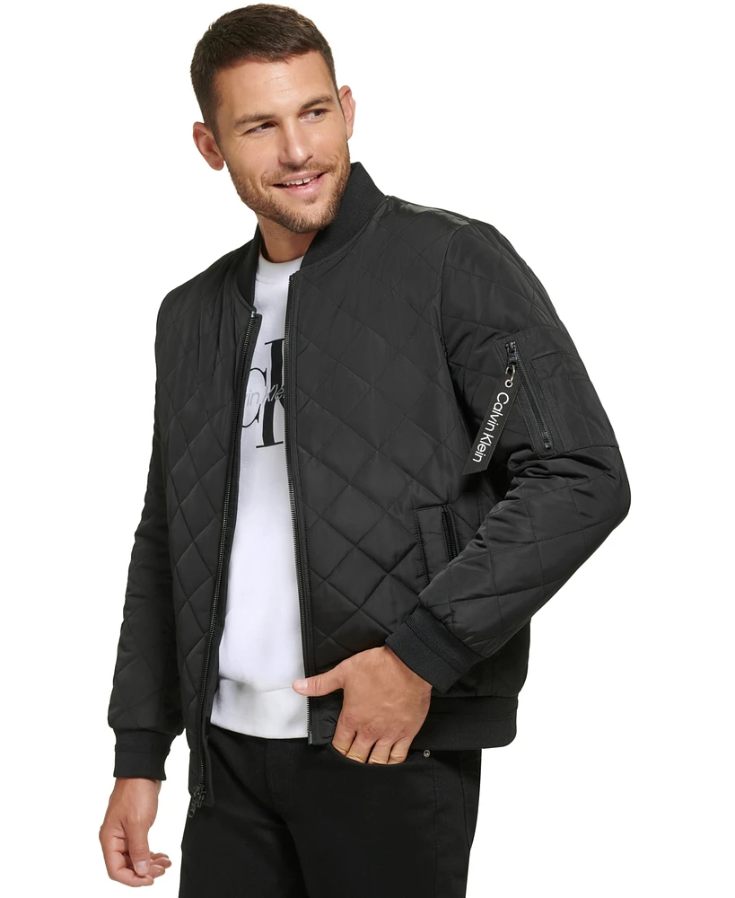 Calvin Klein Men's Quilted Baseball Jacket with Rib-Knit Trim