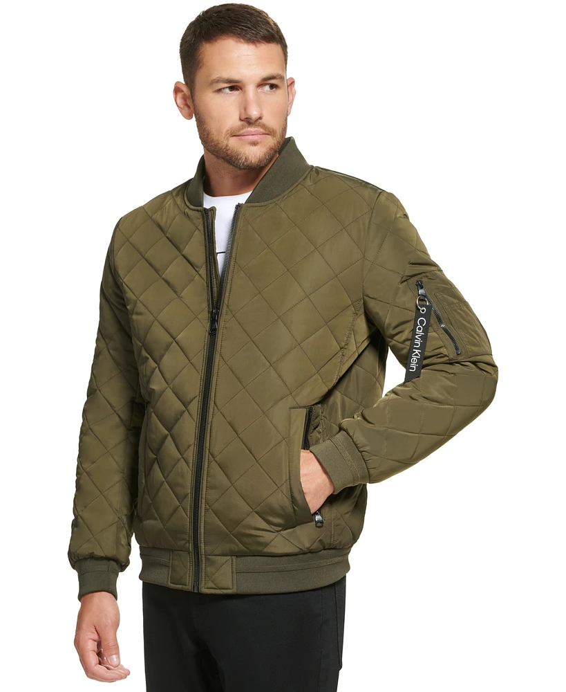 Calvin Klein Men's Quilted Baseball Jacket with Rib-Knit Trim