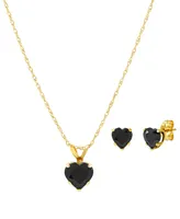 2-Pc. Set Onyx Heart Pendant Necklace & Matching Stud Earrings in 10k Gold