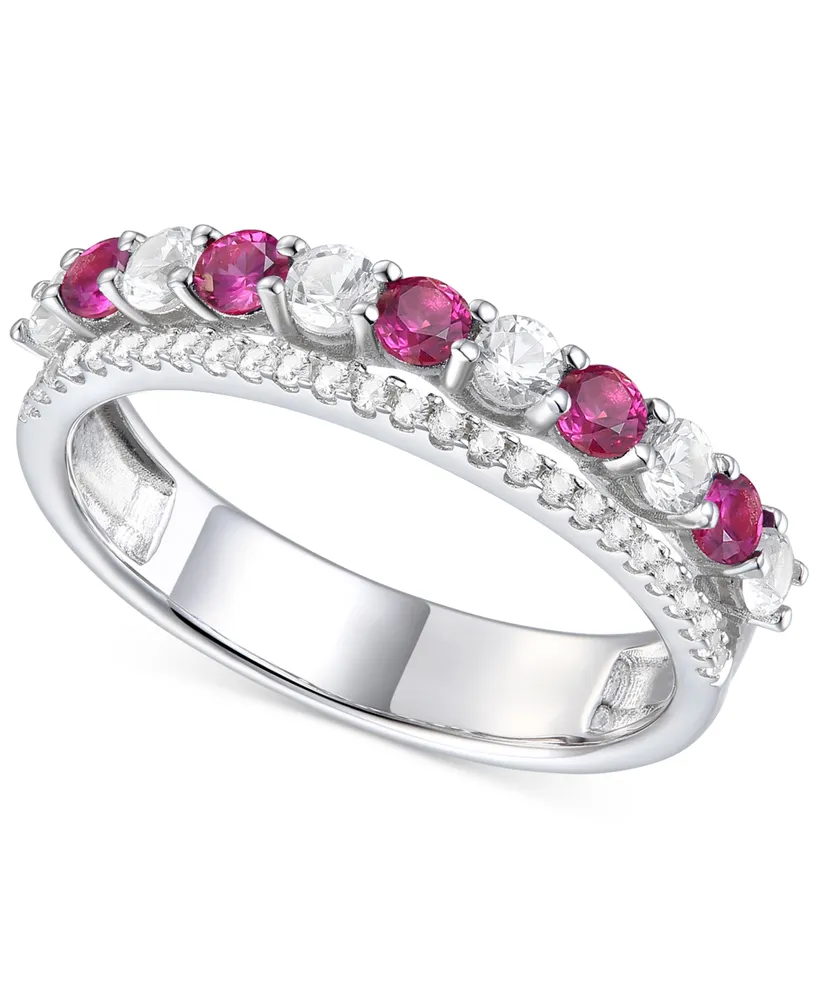 Lab-Grown Emerald (1/3 ct. t.w.) & White Sapphire (5/8 Stack Band Sterling Silver (Also Ruby Sapphire)