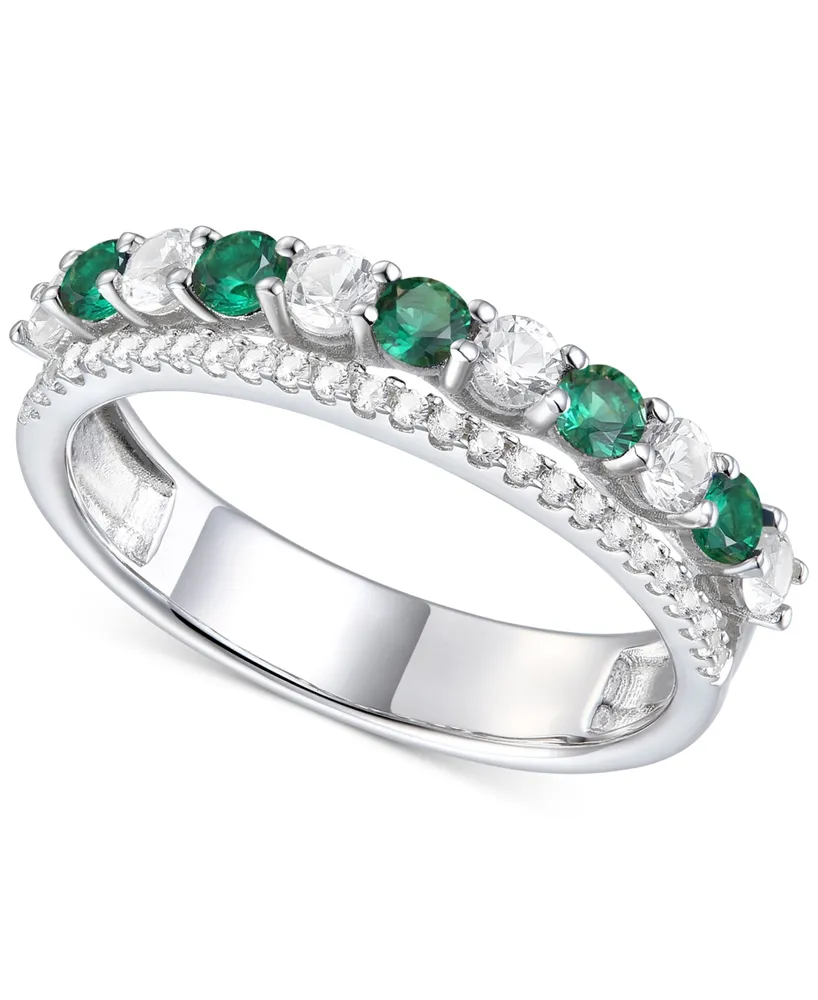 Lab-Grown Emerald (1/3 ct. t.w.) & White Sapphire (5/8 Stack Band Sterling Silver (Also Ruby Lab